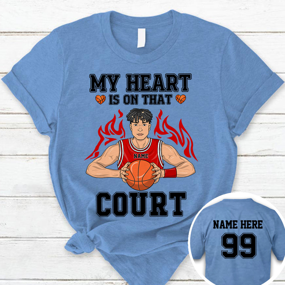 Personalized My Heart Is On That Court Basketball Shirt Custom Name And Number Basketball Shirt
