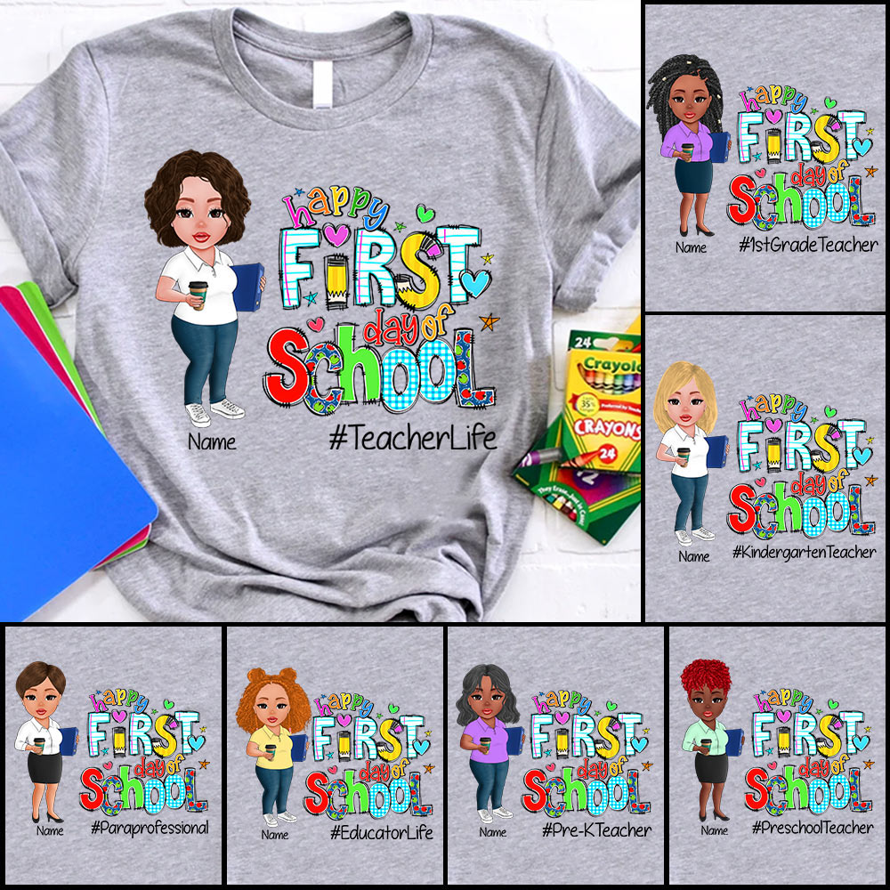 Personalized Happy First Day Of School, Doodle Back To School T-Shirt For Teacher