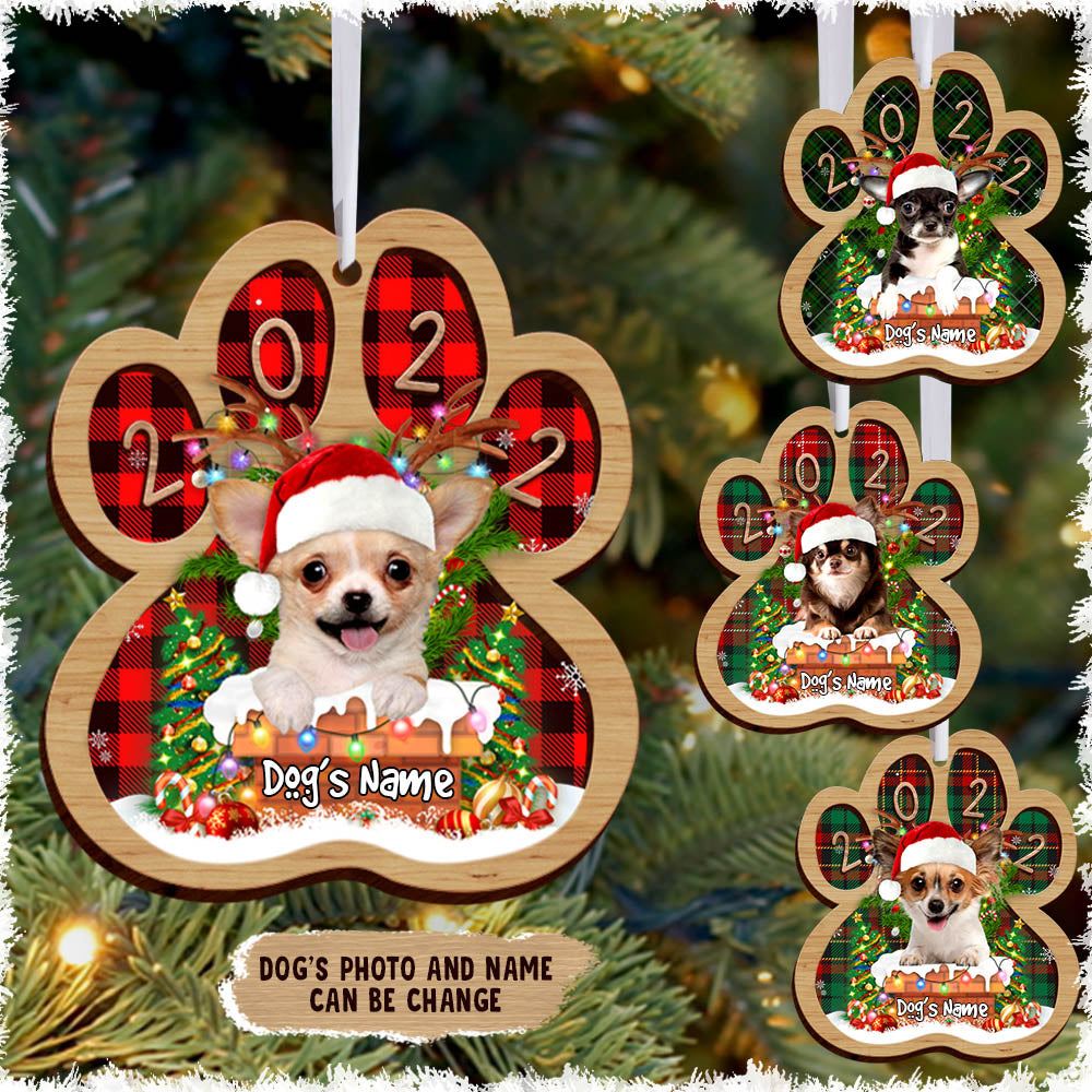 Chihuahua Dog Peeking Chimney 2 Layer Wooded Personalized Ornament Gift For Dog Lovers H2511