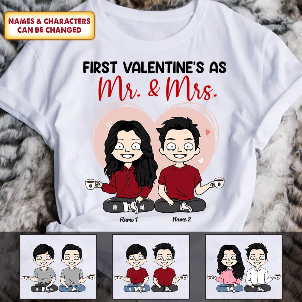 Personalized First Valentine's As Mr And Mrs Heart Shirt Funny Wife And Husband Tree Heart Valentines Shirt