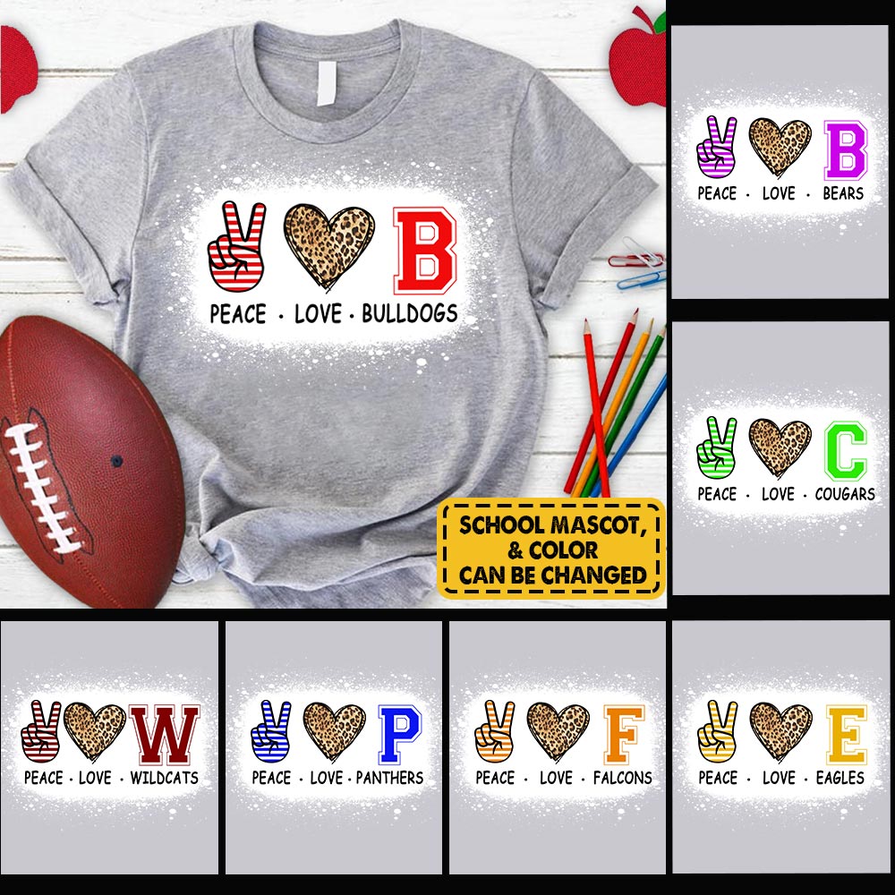Personalized Peace Love School Mascot School Name Teacher T-Shirt