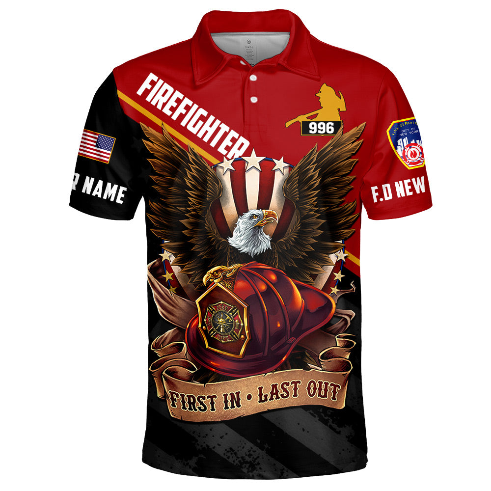Custom Shirt Gift For Firefighter - Personalized Gifts For Fireman - First In Last Out Bald Eagle Shirt H2511