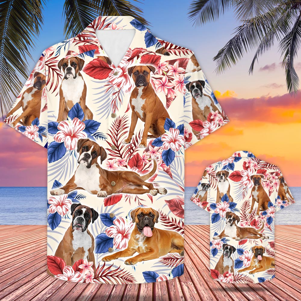 Boxer Usa Flag Hawaiian Shirt