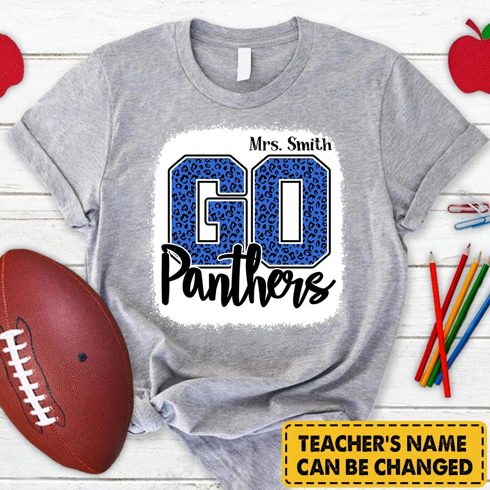 Personalized Go Panthers Mascot Colorful Leopard Custom Name T-Shirt For Teacher