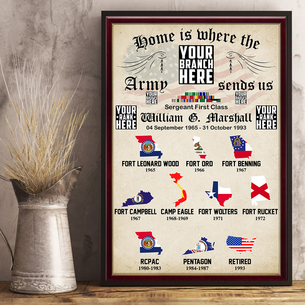 Home Is Where The Army Sends Us Personalized Poster Canvas For Veteran Custom Military Base Location H2511