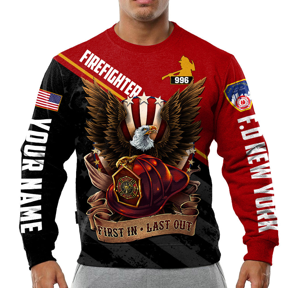 Custom Shirt Gift For Firefighter - Personalized Gifts For Fireman - First In Last Out Bald Eagle Shirt H2511