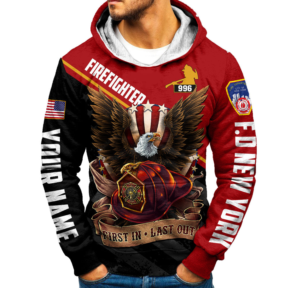 Custom Shirt Gift For Firefighter - Personalized Gifts For Fireman - First In Last Out Bald Eagle Shirt H2511