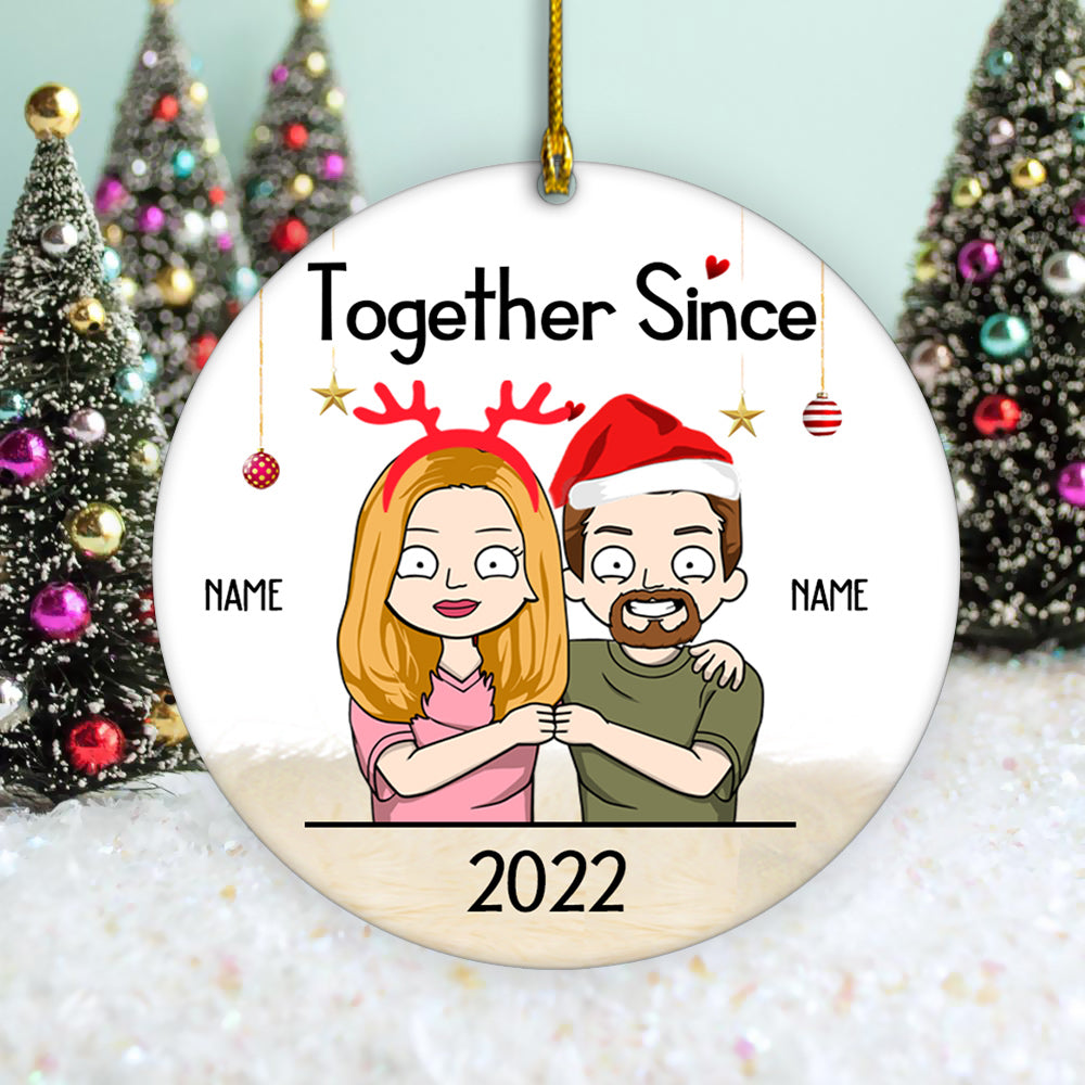 Custom Couple Ornament Doll Couple Sitting Christmas Gift For Him For Her Personalized Circle Ornament