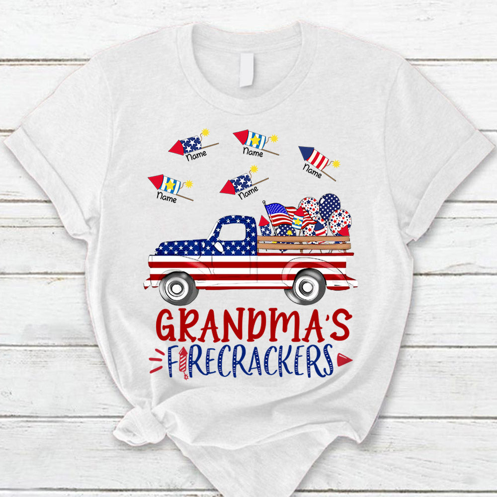 Personalized Grandma's Firecrackers With Grandkids Names Shirt For Grandma