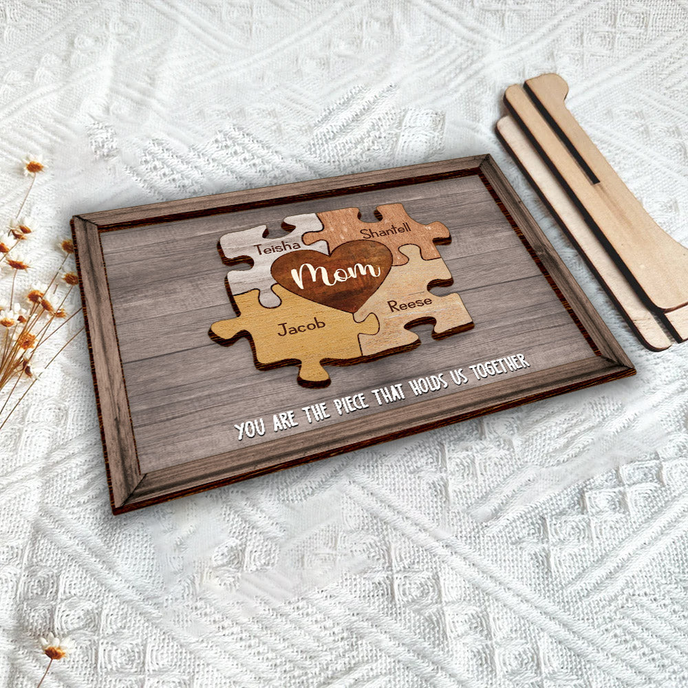 Puzzle Mom You Are The Piece That Holds Us Together - Personalized Photo Wooden Plaque Gift For Mother Grandma