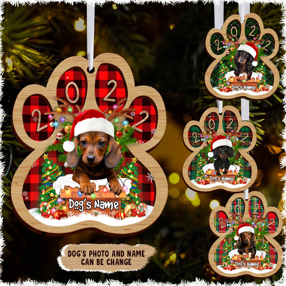 Dachshund Dog Peeking Chimney 2 Layer Wooded Personalized Ornament Gift For Dog Lovers H2511