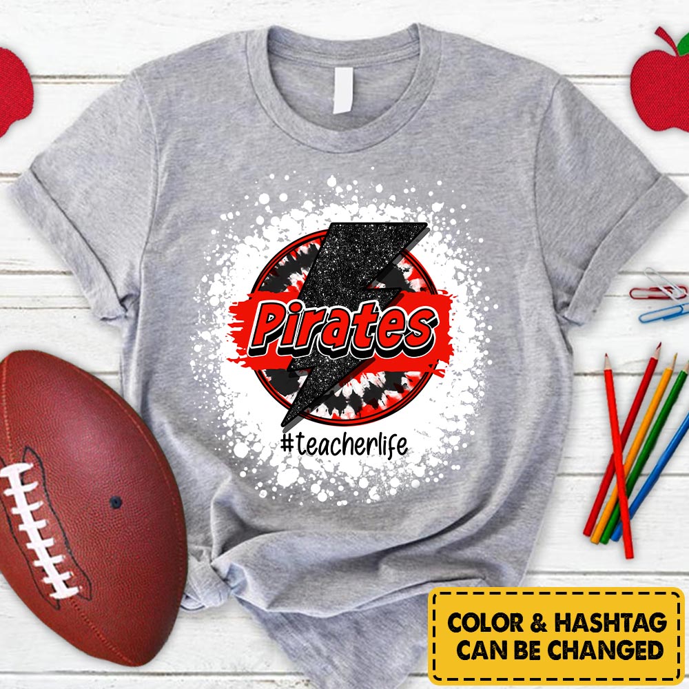 Personalized Pirates Lightning Bolt Circle T-Shirt For Teacher