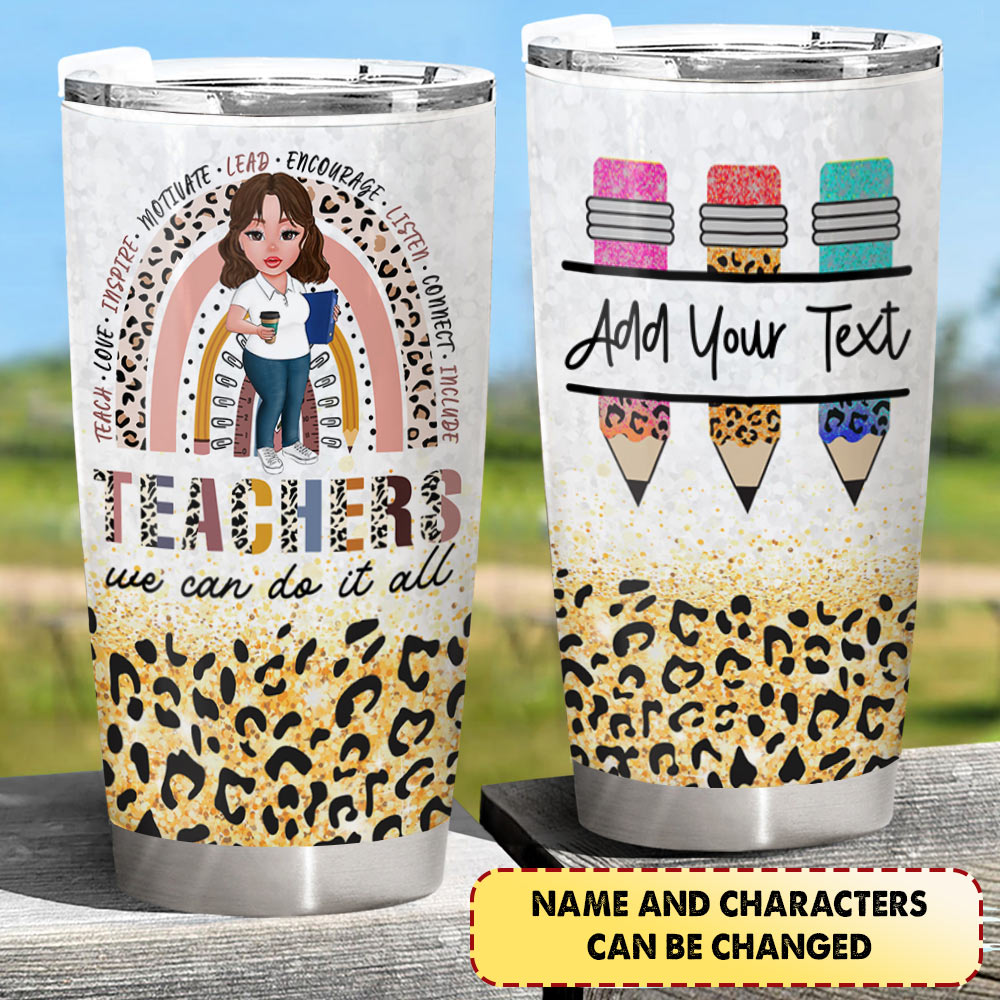 Personalized Teacher We Can Do It All Tumbler Glitter Leopard Pattern Gift Back To School For Teacher