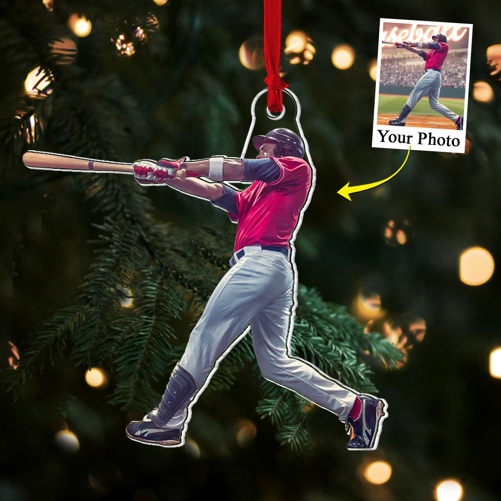 Custom Photo Acrylic Ornament Gift For Baseball Lovers - Personalized Upload Photo Acrylic Ornament For Baseball Player