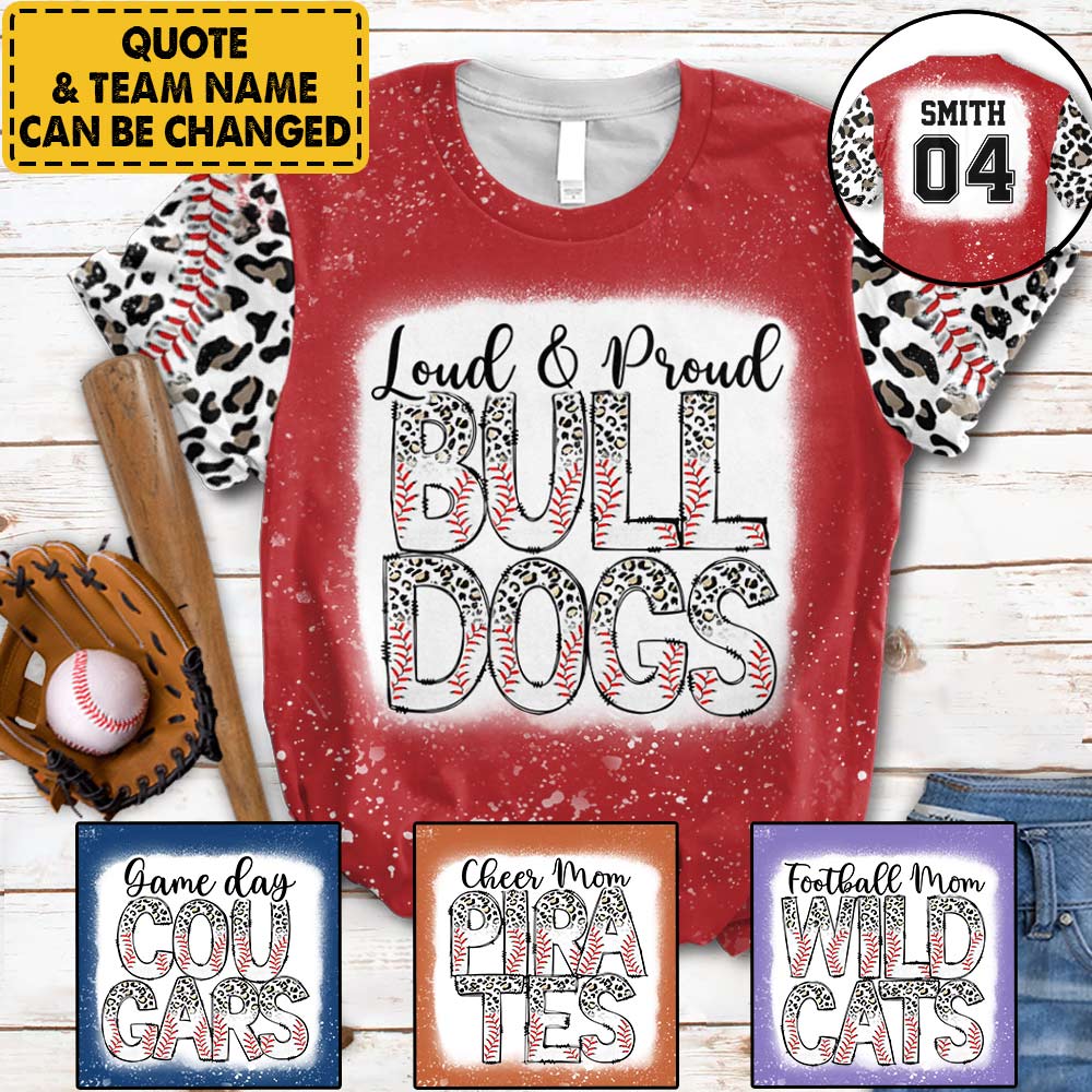 Personalized Loud And Proud School Mascot Baseball Leopard All Over Print Shirt