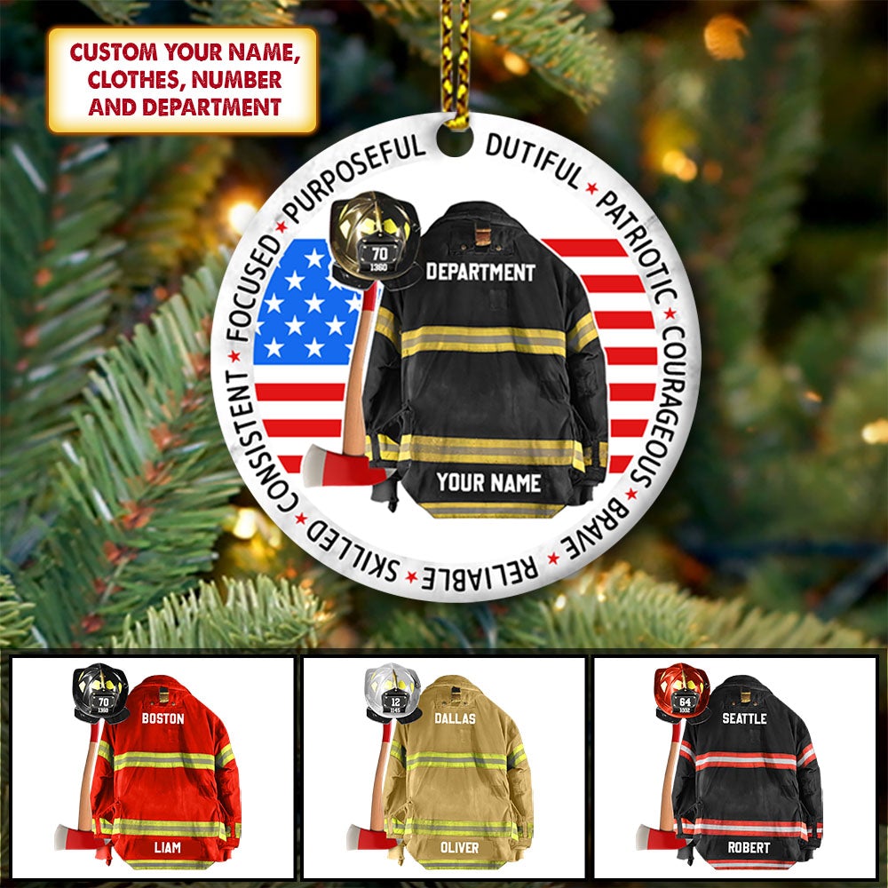 Focused Purposeful Dutiful Patriotic Courageous Brave Personalized Ornament Gift For Firefighter For Fireman
