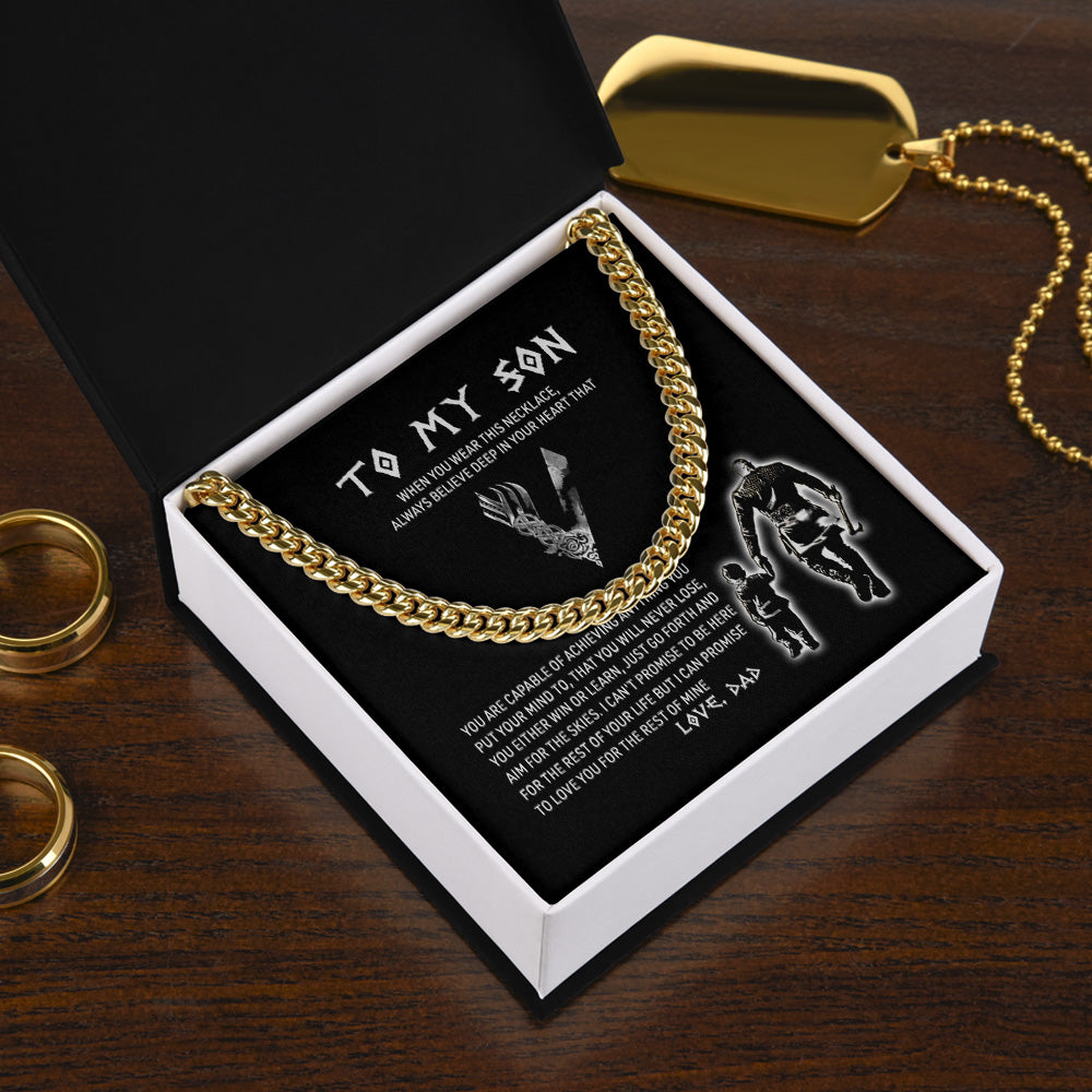 Personalized To My Son Viking Cuban Link Chain Necklace Gifts For Son From Dad Mom - Son Necklace For Birthday Father's Day - You Either Win Or Learn