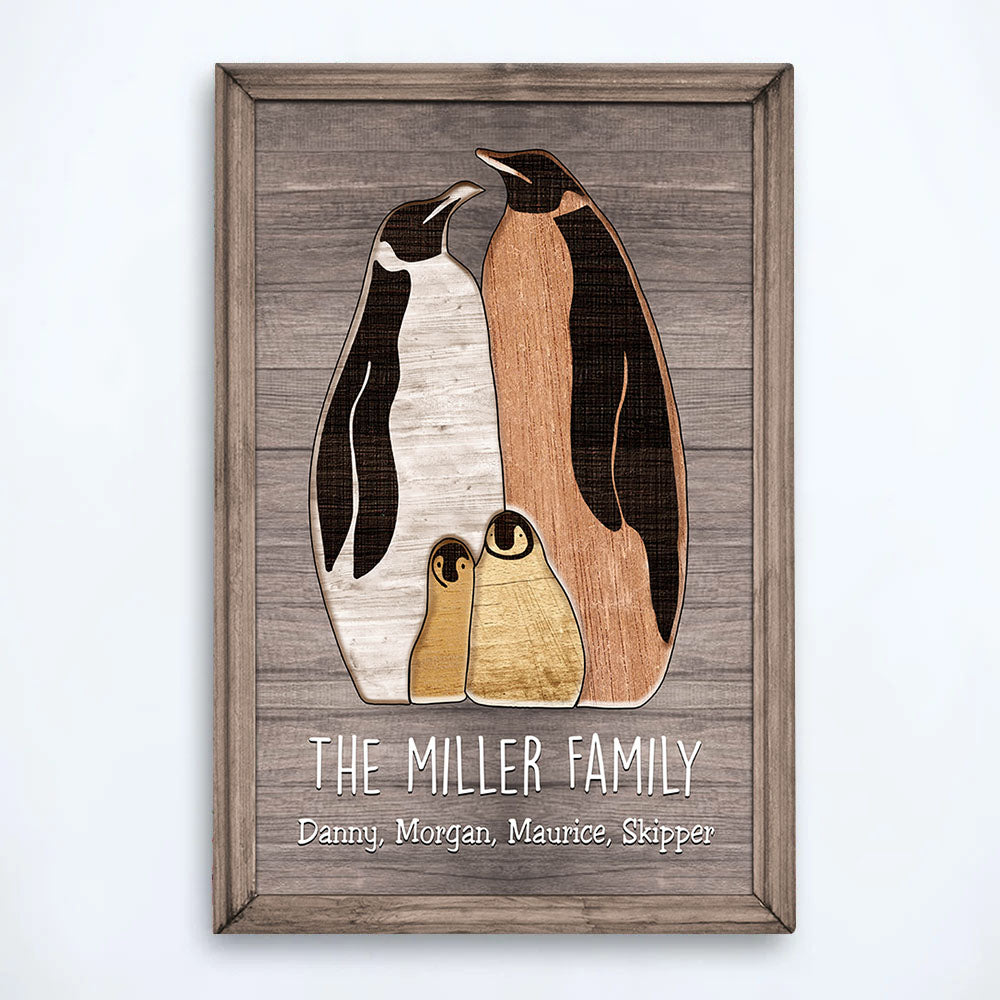 Puzzle Canvas Family Penguins Personalized Canvas Print Gift For Mom, Grandma