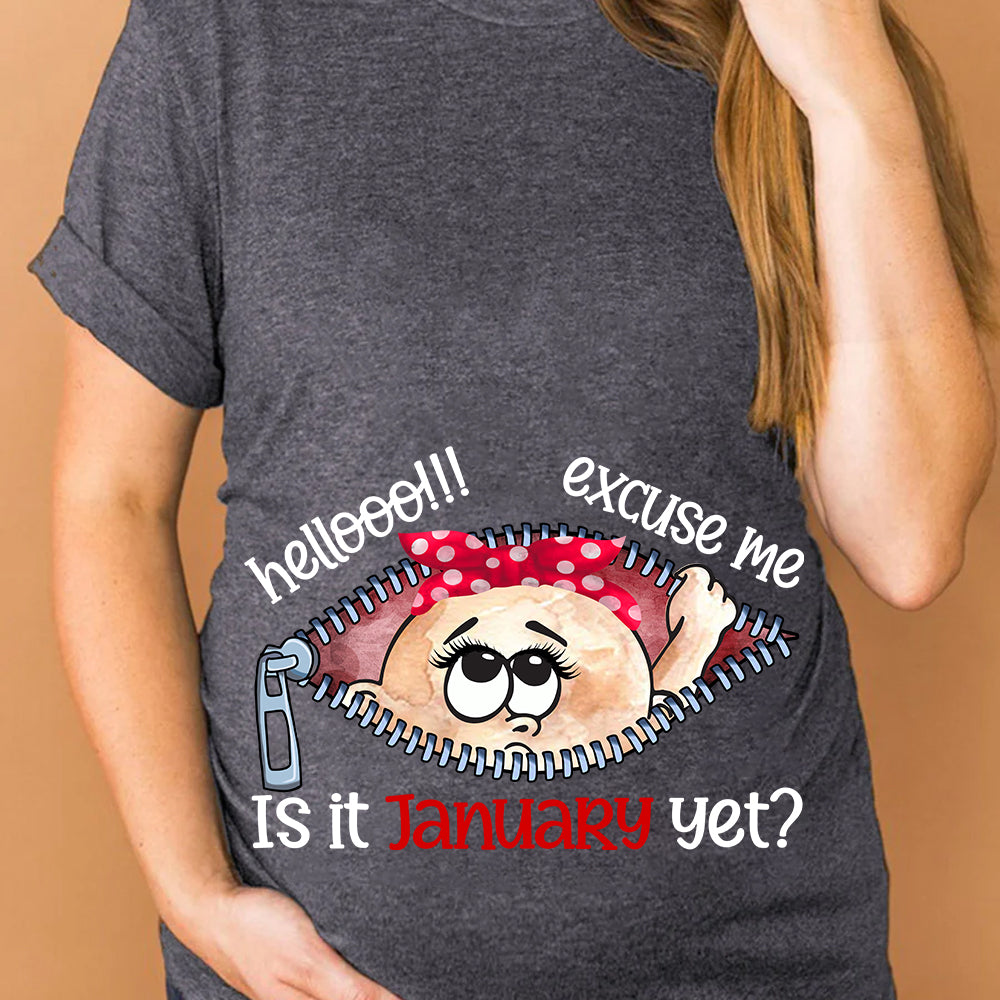 Customizable Months Baby Boy Peeking Bump Black Maternity Shirt
