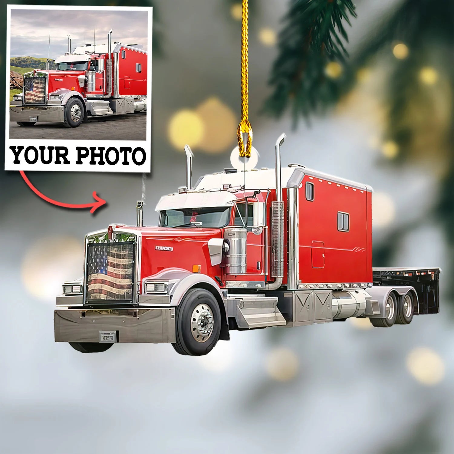 Custom Photo Ornament Gift For Trucker - Personalized Photo Ornament Gift For Truck Car Lovers