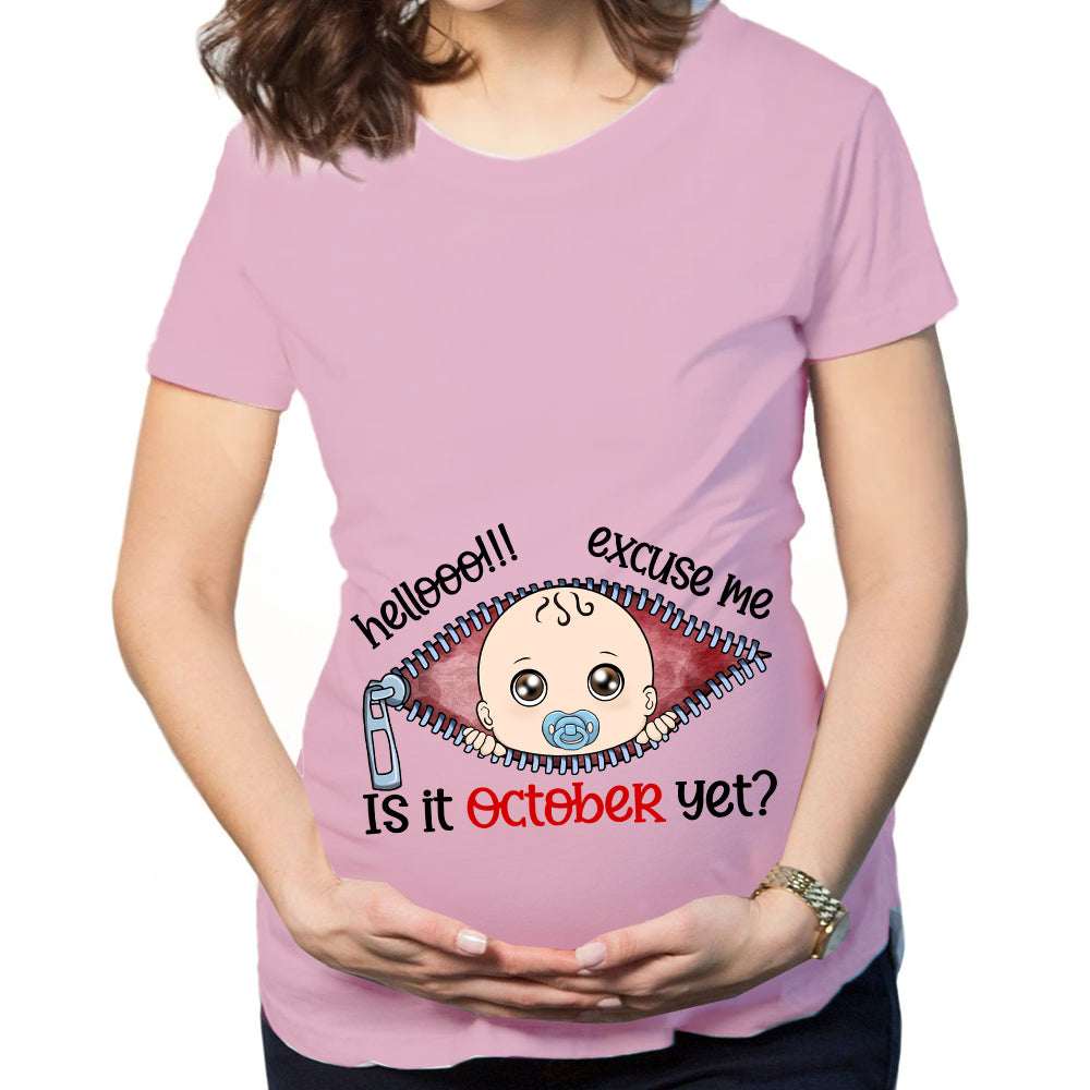 Customizable Months Baby Boy Peeking Bump Black Maternity Shirt