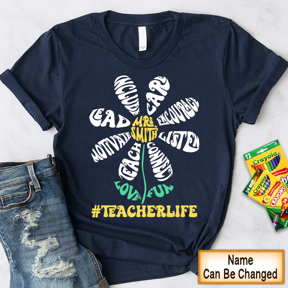 Personalized Shirt Daisy Retro Typography Shirt Teacher Life Shirt For Teacher Hk10
