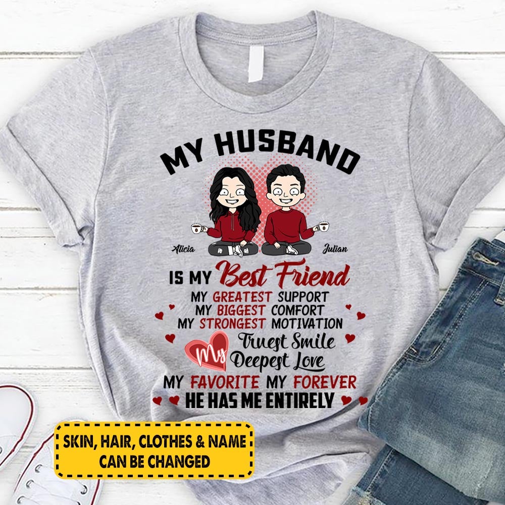 Personalized My Husband Is My Best Friend My Greatest Support Shirt Funny Wife And Husband Couple Valentines Shirt