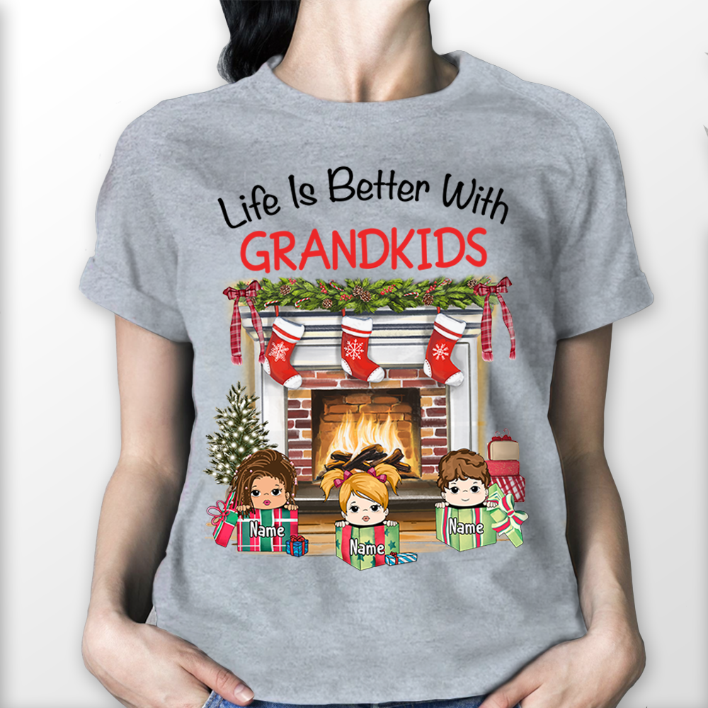 Personalized Life Is Better With Grandkids Christmas Shirt, Funny Grandma Nana Mimi Christmas Shirt, Custom Grandma With Grandkids Name Shirt.