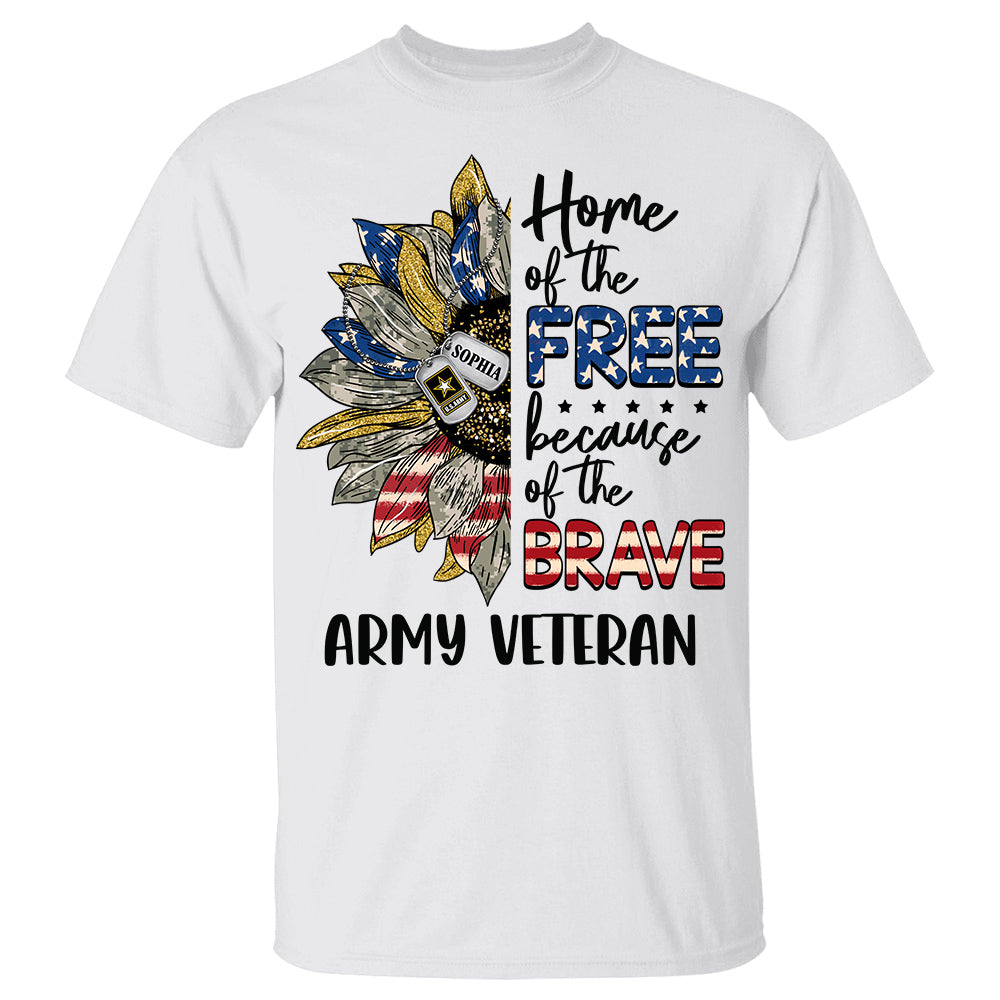 Home Of The Free Because Of The Brave Sunflower American Flag Personalized Shirt For Female Veteran H2511