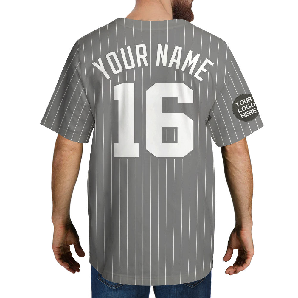 Custom Logo Name Number Black Pinstripe Baseball Jersey