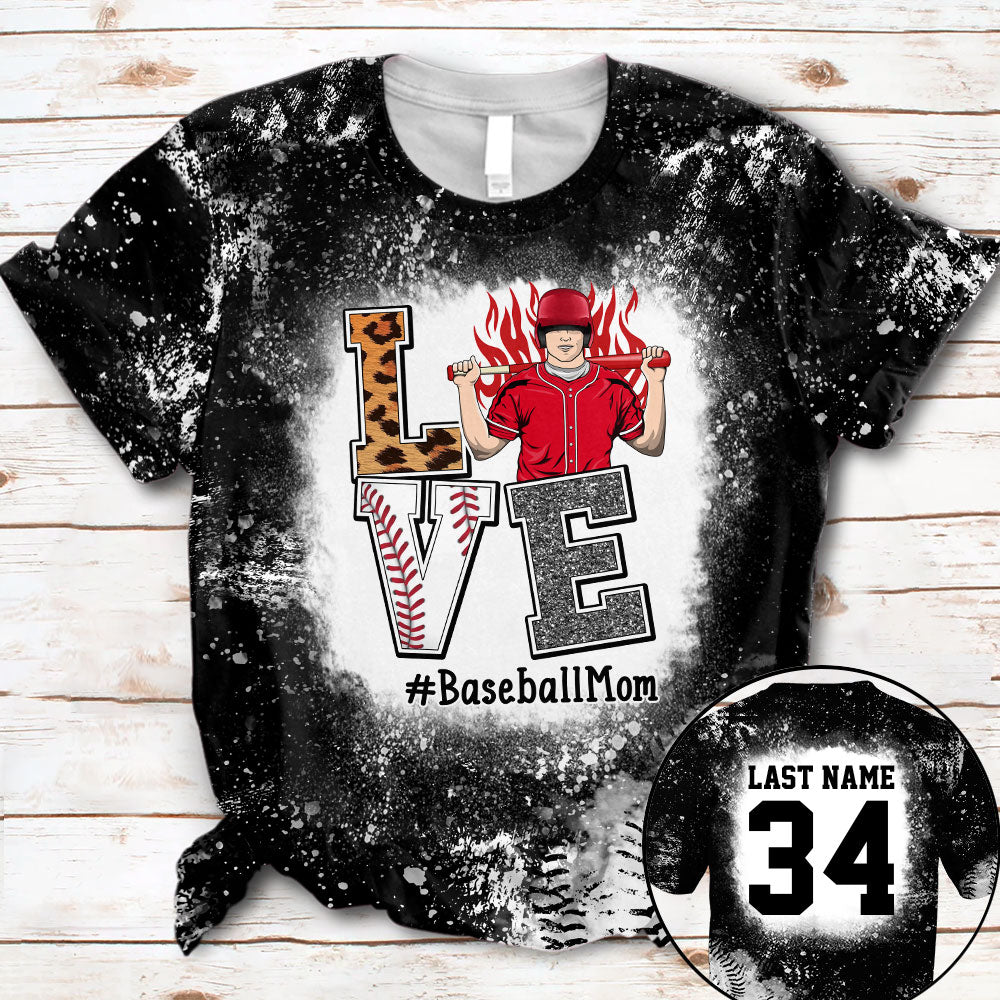 Personaliezd Shirt Love Baseball Mom Bleach All Over Print Shirt For Baseball Mom Grandma Baseball Family H2511