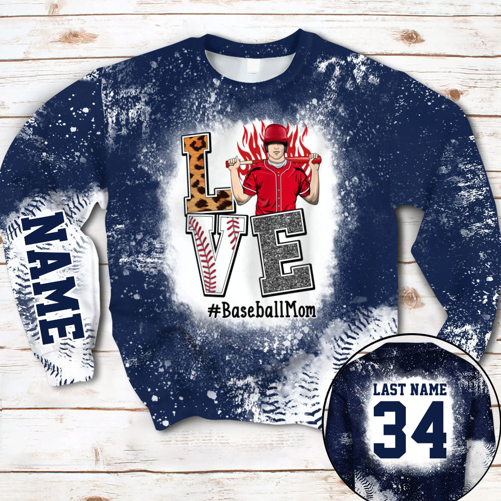 Personaliezd Shirt Love Baseball Mom Bleach All Over Print Shirt For Baseball Mom Grandma Baseball Family H2511