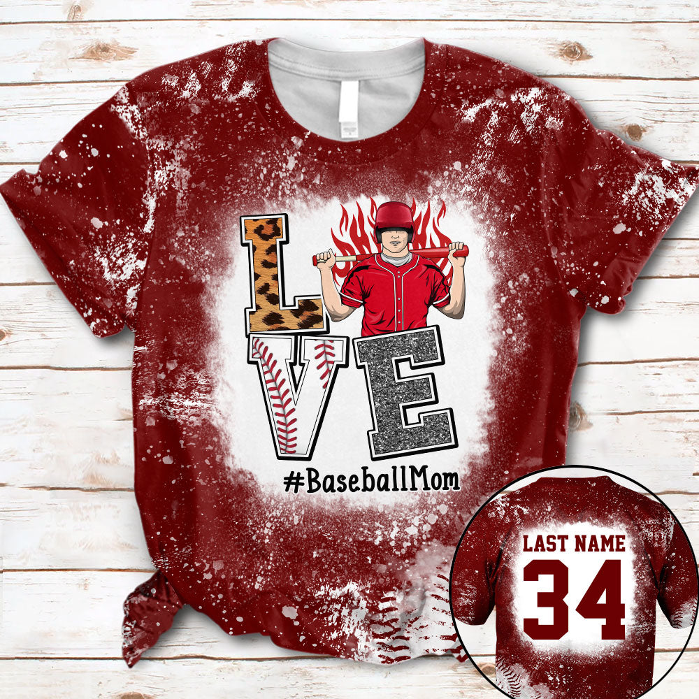 Personaliezd Shirt Love Baseball Mom Bleach All Over Print Shirt For Baseball Mom Grandma Baseball Family H2511