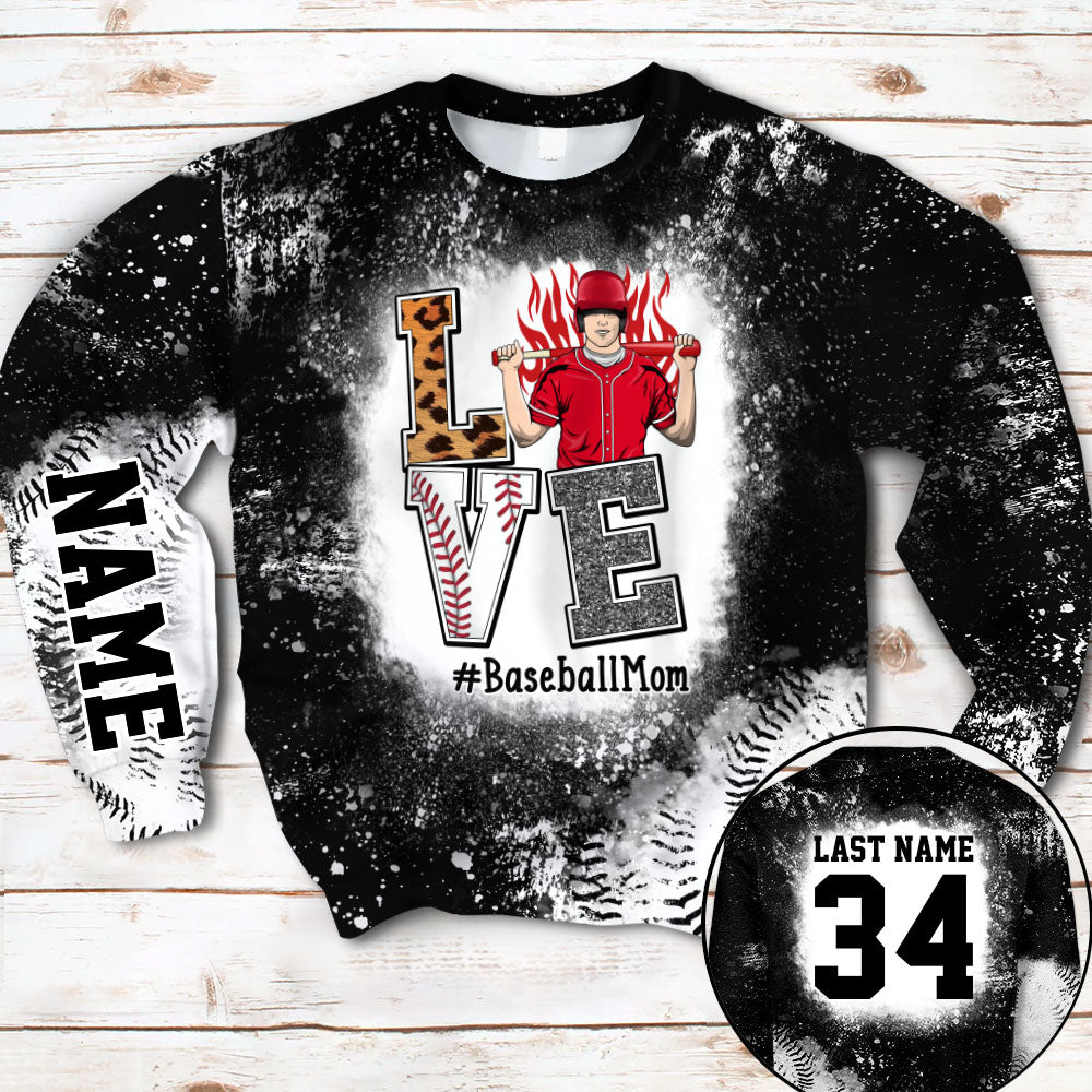 Personaliezd Shirt Love Baseball Mom Bleach All Over Print Shirt For Baseball Mom Grandma Baseball Family H2511