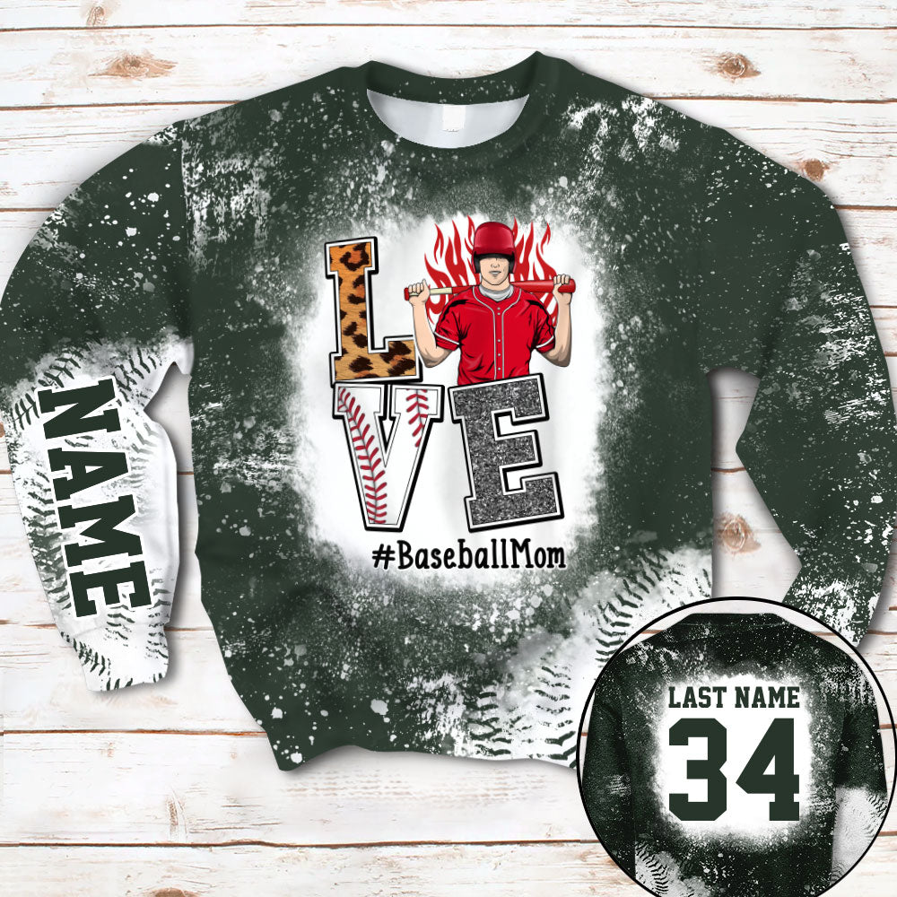 Personaliezd Shirt Love Baseball Mom Bleach All Over Print Shirt For Baseball Mom Grandma Baseball Family H2511