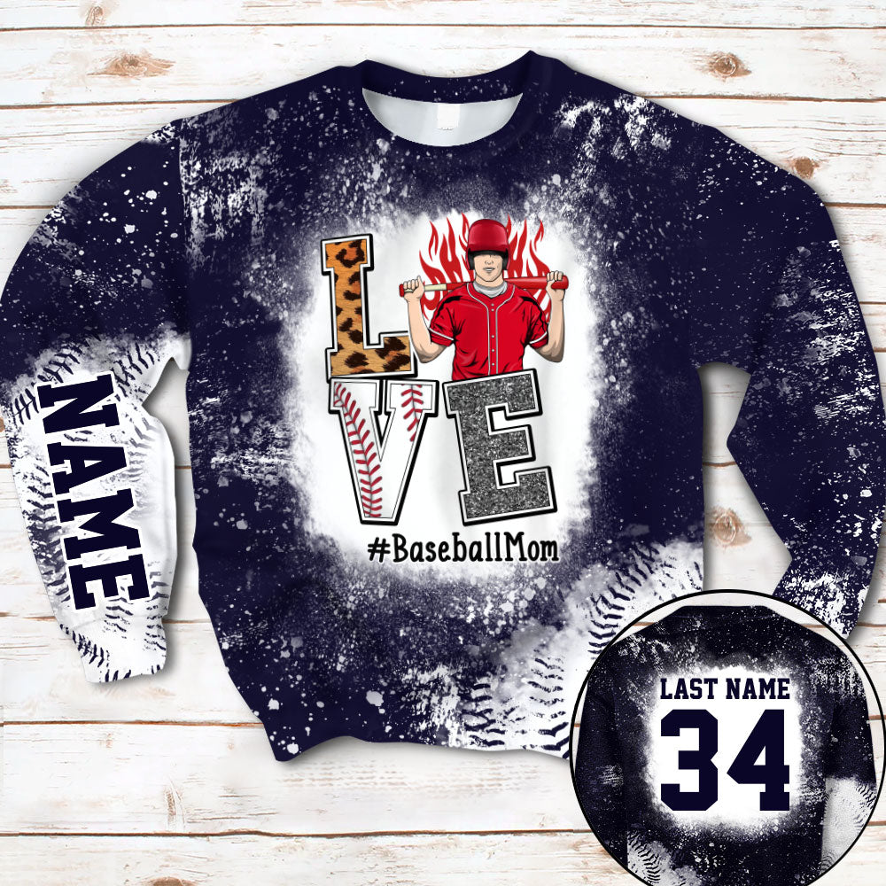 Personaliezd Shirt Love Baseball Mom Bleach All Over Print Shirt For Baseball Mom Grandma Baseball Family H2511