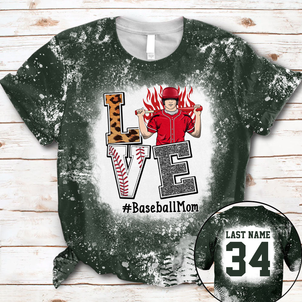 Personaliezd Shirt Love Baseball Mom Bleach All Over Print Shirt For Baseball Mom Grandma Baseball Family H2511