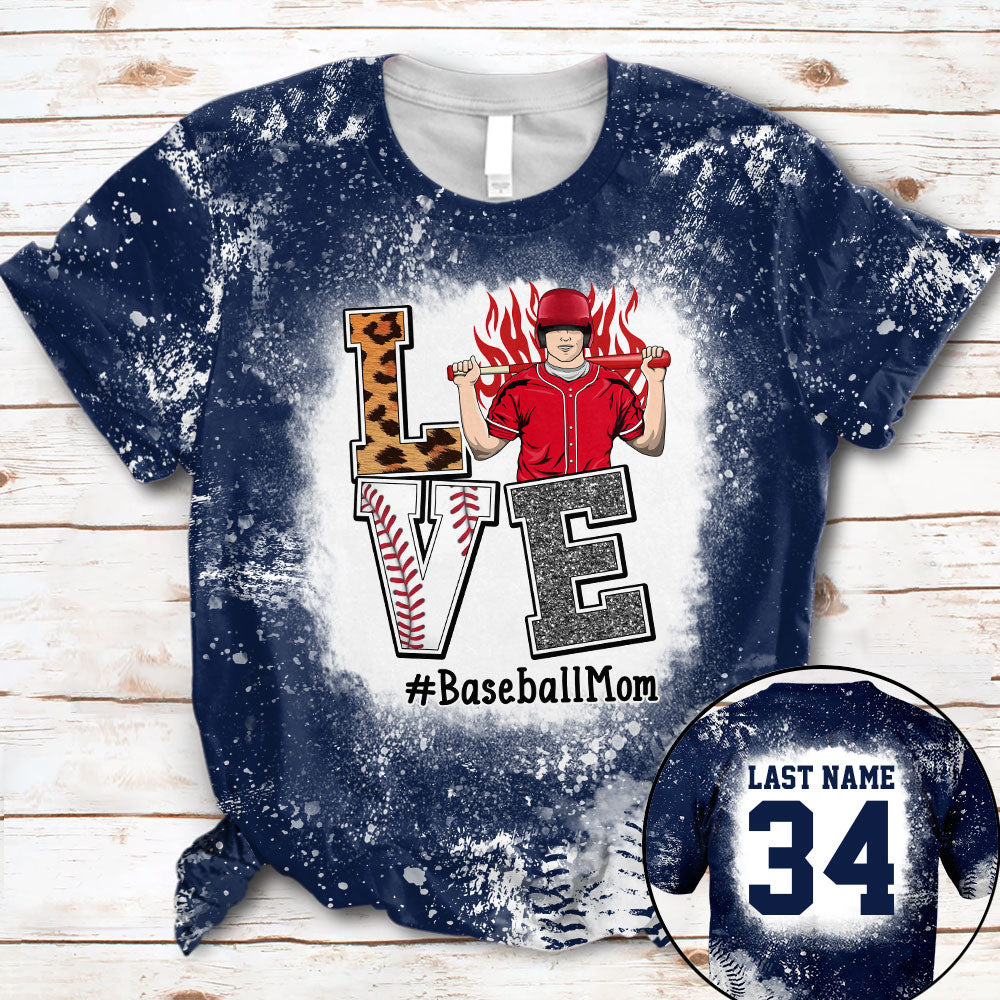 Personaliezd Shirt Love Baseball Mom Bleach All Over Print Shirt For Baseball Mom Grandma Baseball Family H2511