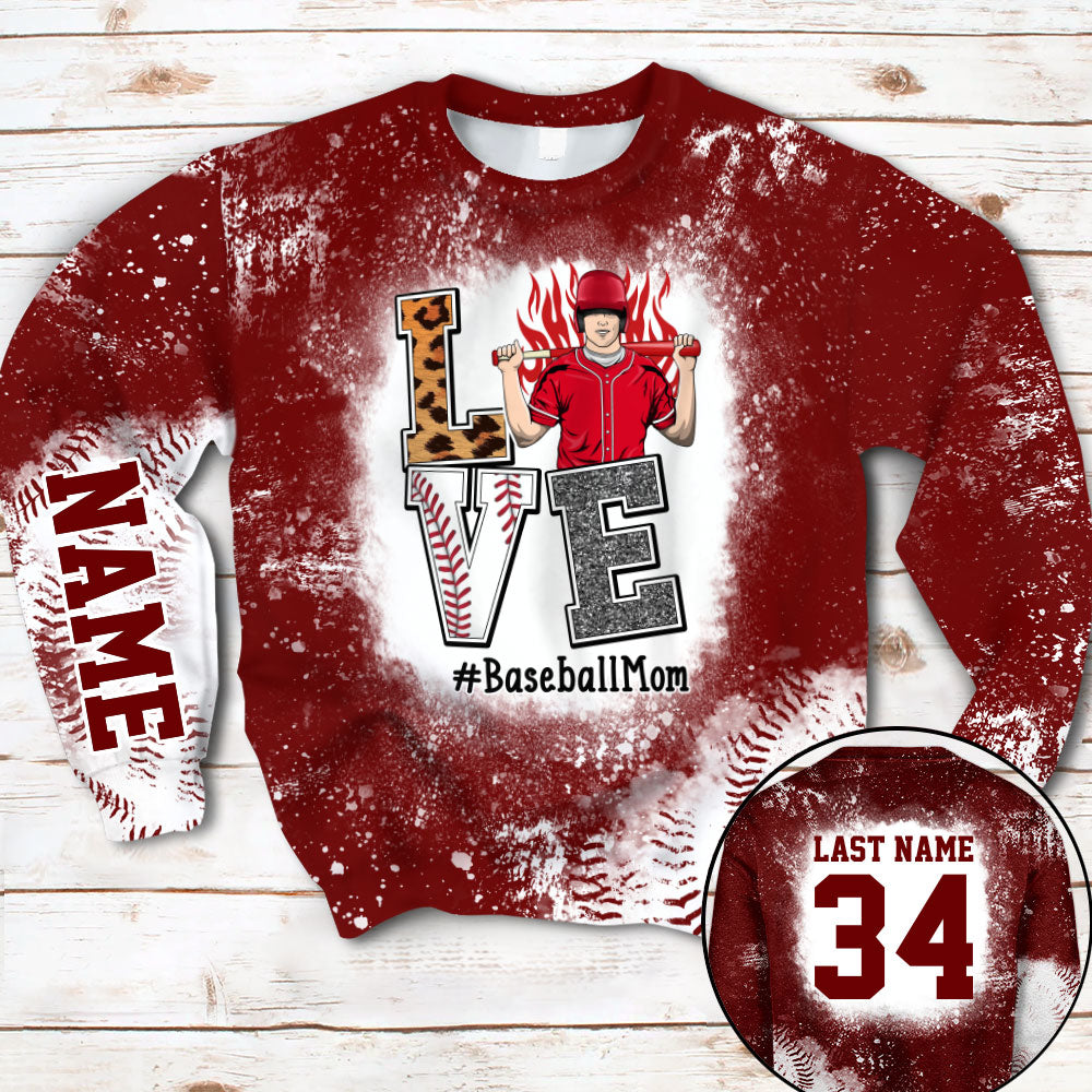 Personaliezd Shirt Love Baseball Mom Bleach All Over Print Shirt For Baseball Mom Grandma Baseball Family H2511