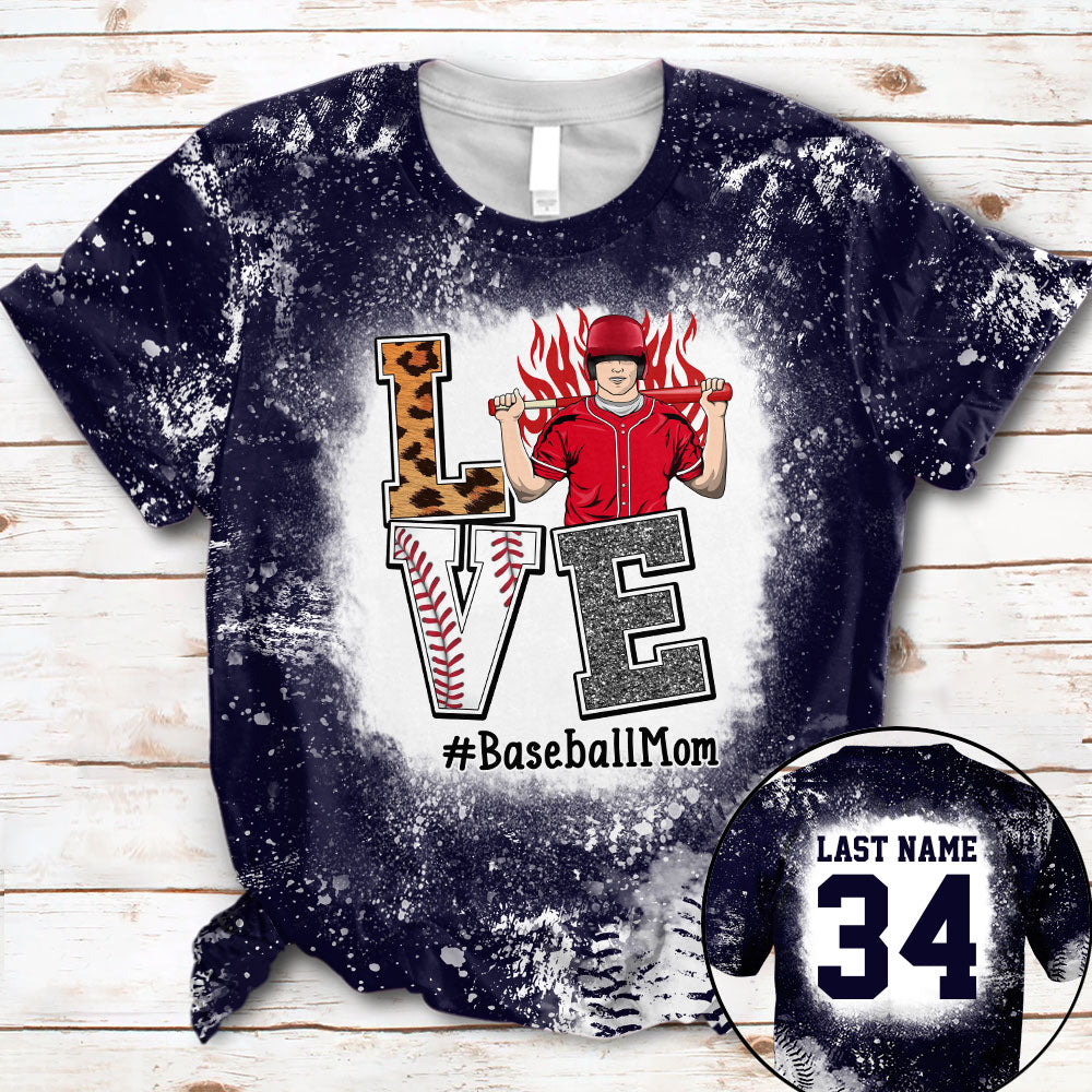 Personaliezd Shirt Love Baseball Mom Bleach All Over Print Shirt For Baseball Mom Grandma Baseball Family H2511