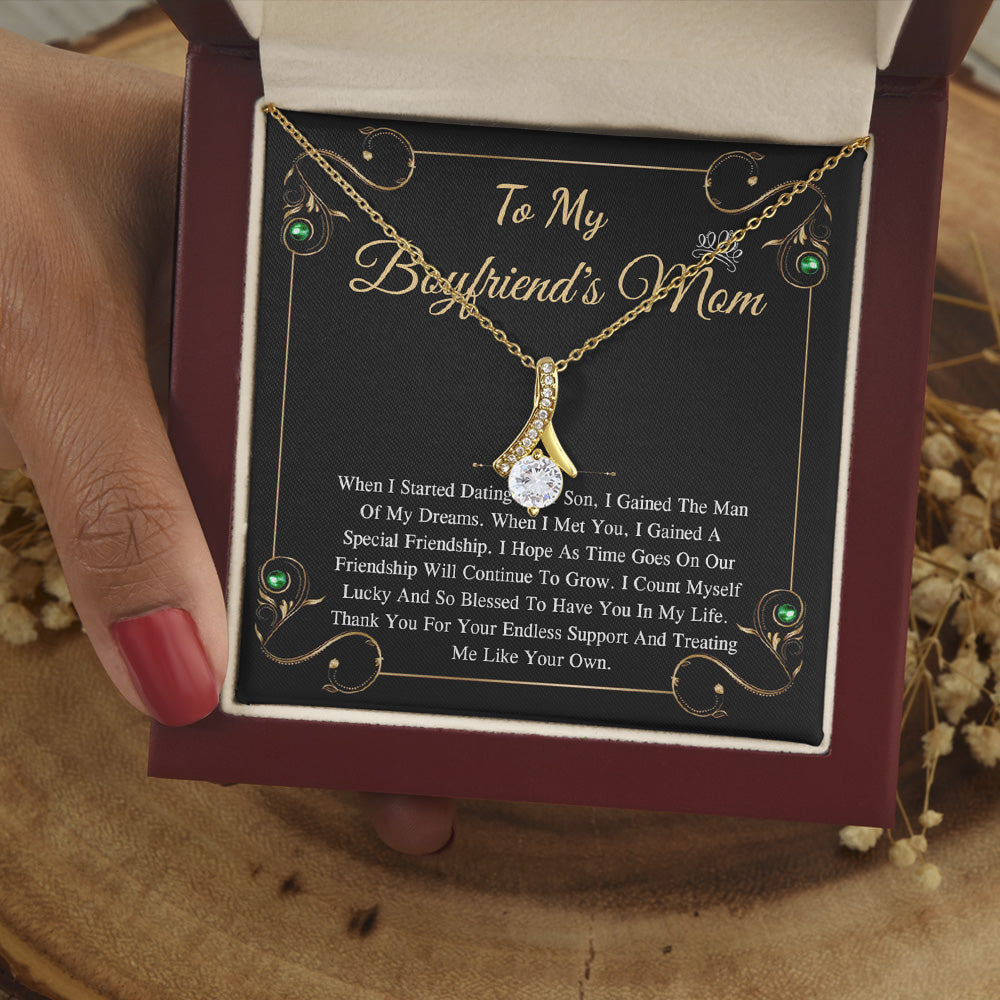 To My Boyfriend's Mom Alluring Beauty Necklace Gifts For Boyfriend's Mom From Girlfriend With Message Card - I Gained The Man Of My Dreams