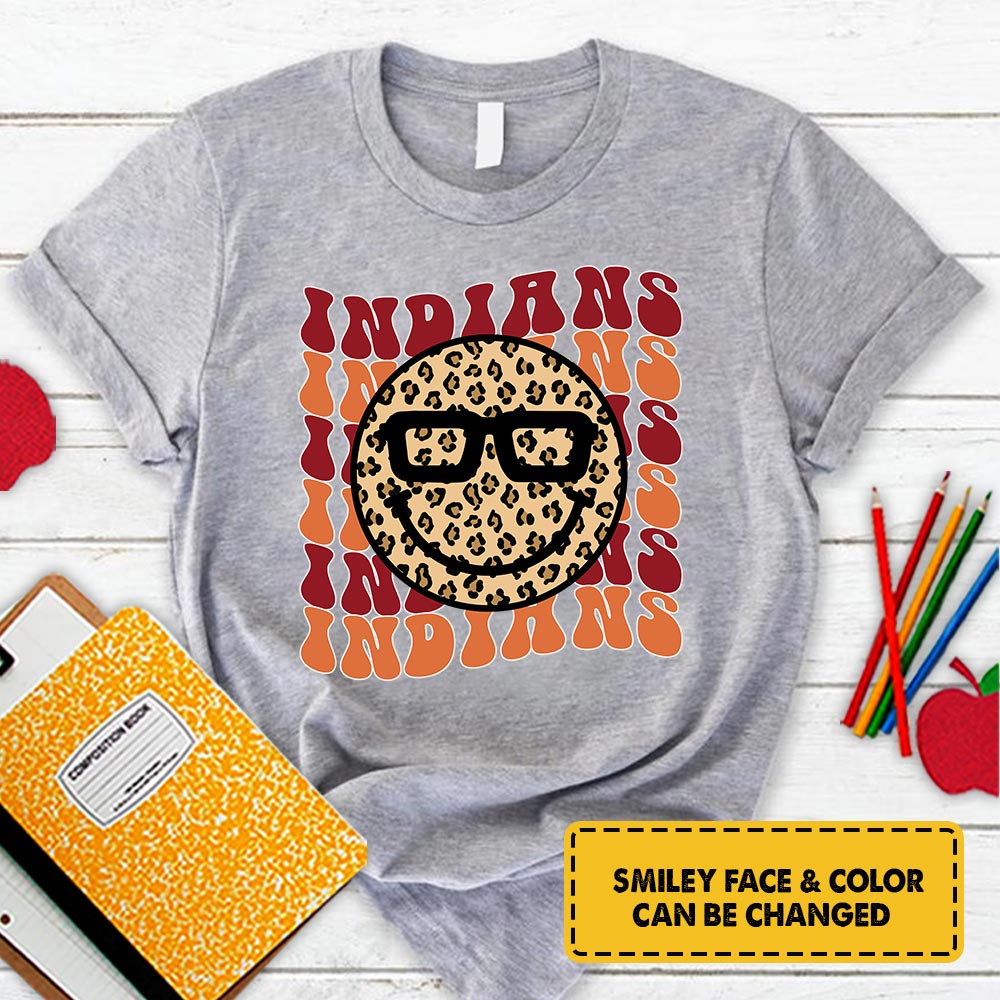 Personalized Indians Leopard Smiley Face T-Shirt For Teacher