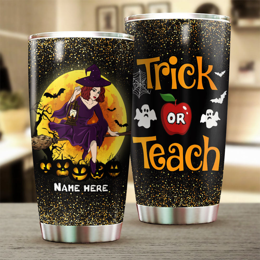 Trick Or Teach, Happy Halloween Day, Personalized Tumbler For You And Your Beloved Teacher, Name And Character Can Be Changed