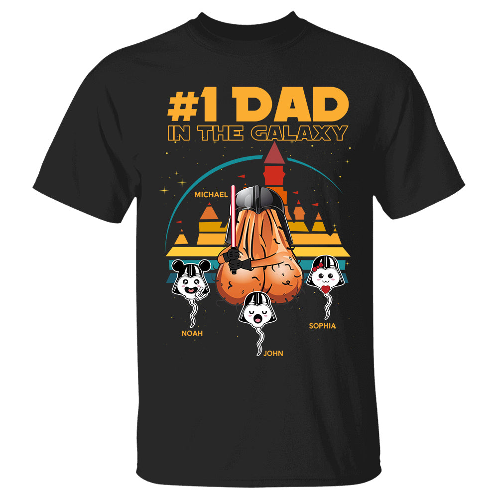 #1 Dad In The Galaxy - Father's Day Custom Shirt - Vintage Galaxy Design, Personalized with Dad's Nickname & Kids H2511