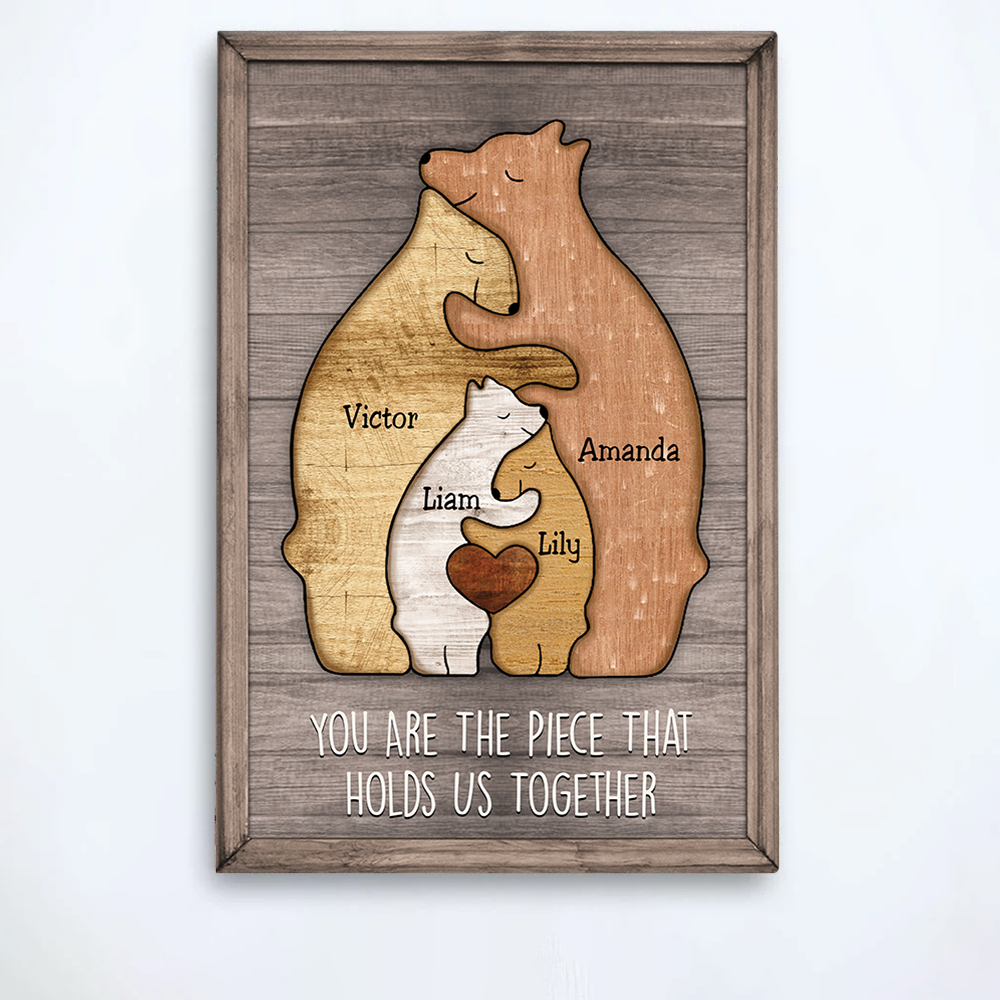 Puzzle Canvas Mom You Are The Piece That Holds Us Together - Family Bears - Personalized Canvas Gift For Mother - Mother's Day Gift For Her