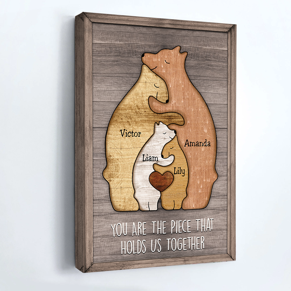Puzzle Canvas Mom You Are The Piece That Holds Us Together - Family Bears - Personalized Canvas Gift For Mother - Mother's Day Gift For Her