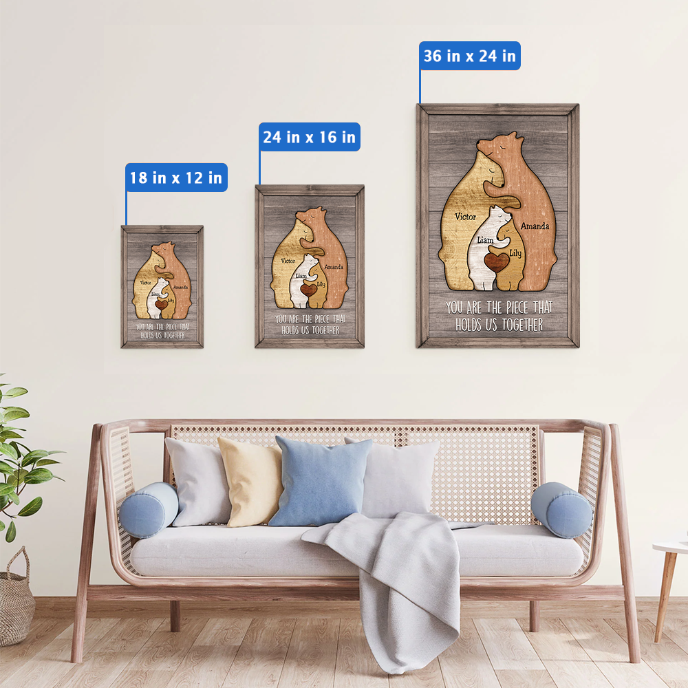 Puzzle Canvas Mom You Are The Piece That Holds Us Together - Family Bears - Personalized Canvas Gift For Mother - Mother's Day Gift For Her
