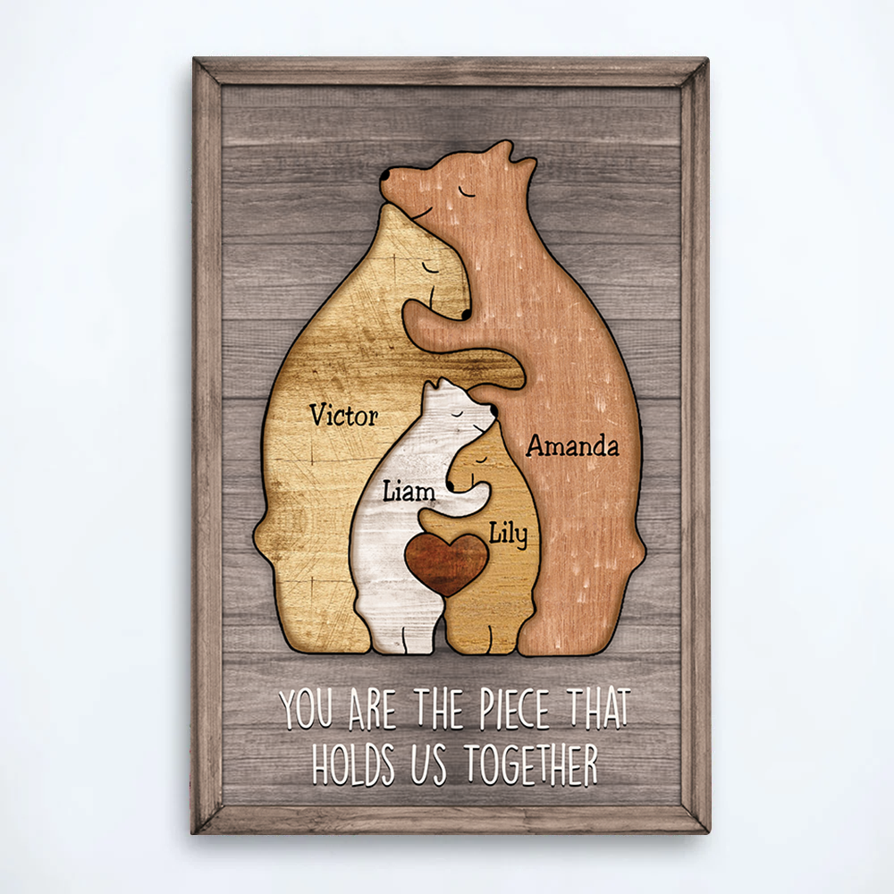 Puzzle Canvas Mom You Are The Piece That Holds Us Together - Family Bears - Personalized Canvas Gift For Mother - Mother's Day Gift For Her