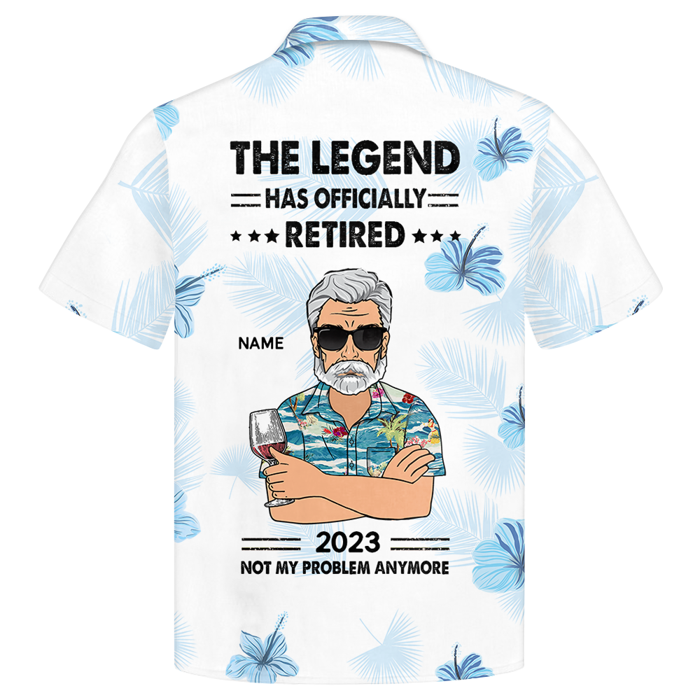The Legend Has Officially Retired - Personalized Hibiscus Hawaiian Shirt Retirement Gift For Grandpa