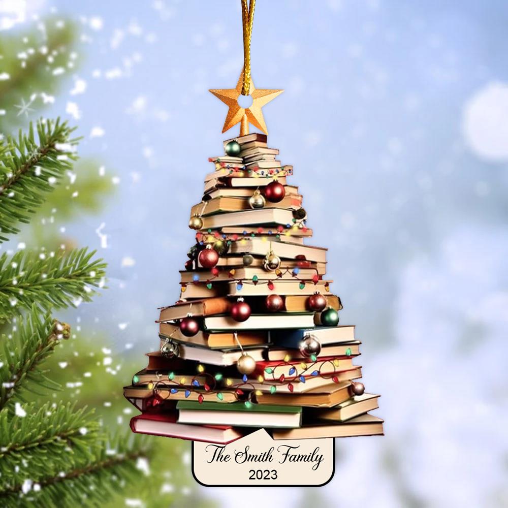 Personalized Christmas Book Tree Ornament, Book Lover Christmas